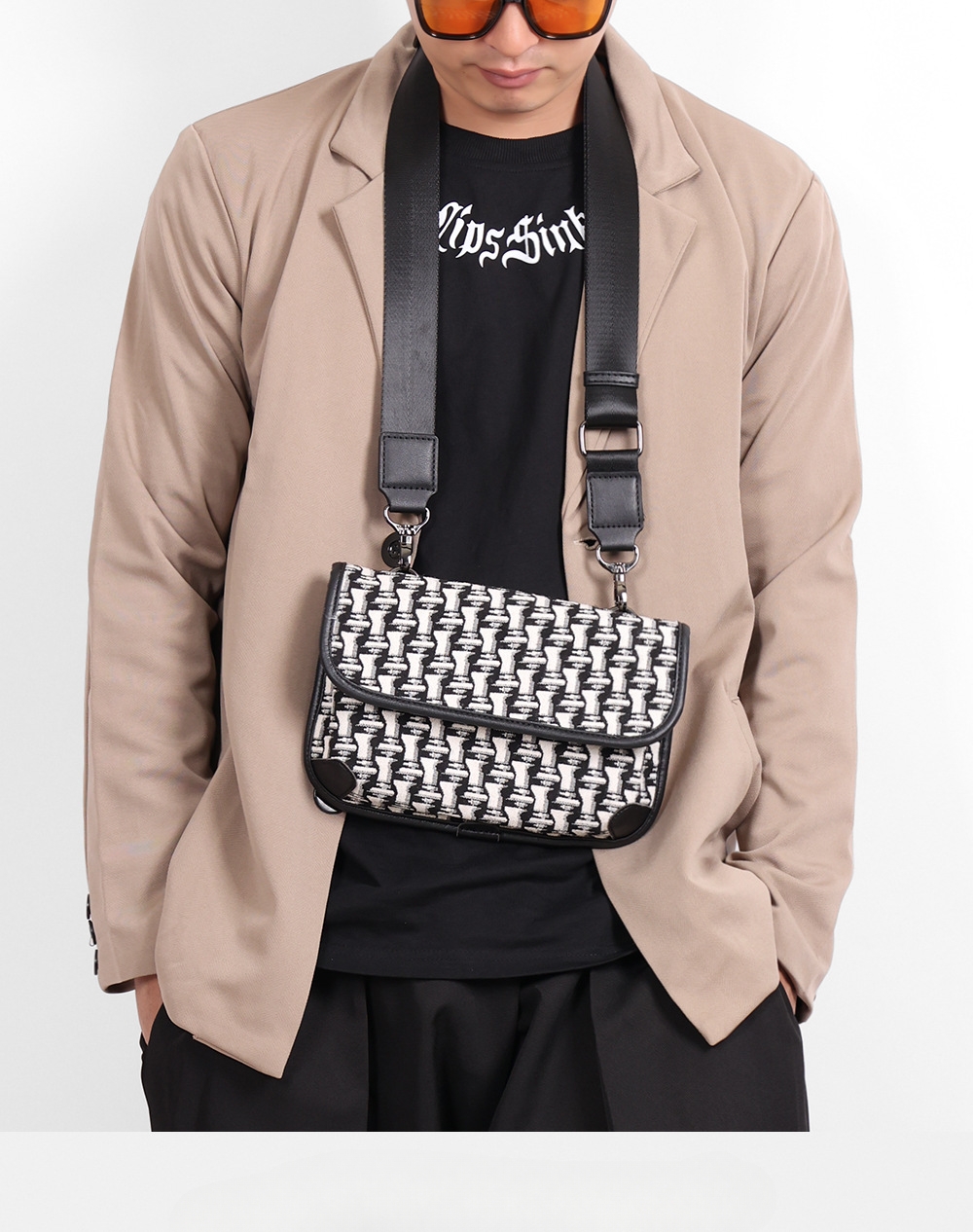 Męska Saszetka Na Klatkę Mała Kwadratowa Skóra PU Czarna