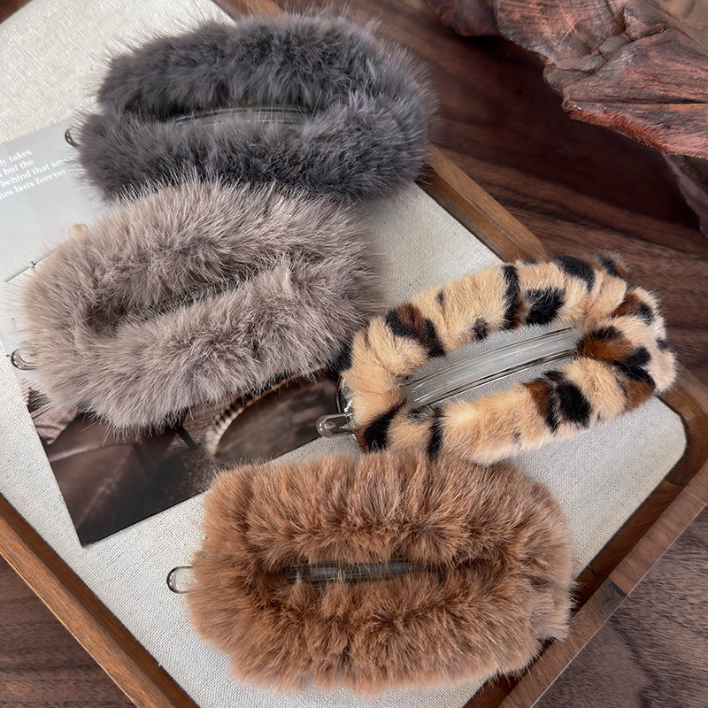 Sztuczne Futro Skręt Wsuwka do Włosów z Drukiem Lamparta