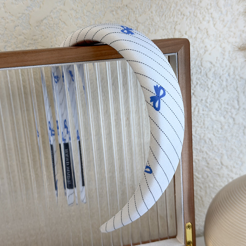 Diadema con Lazo de Cuadros Azules