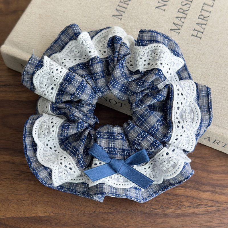 Kostkované Stuhy do Vlasů s Krajkou