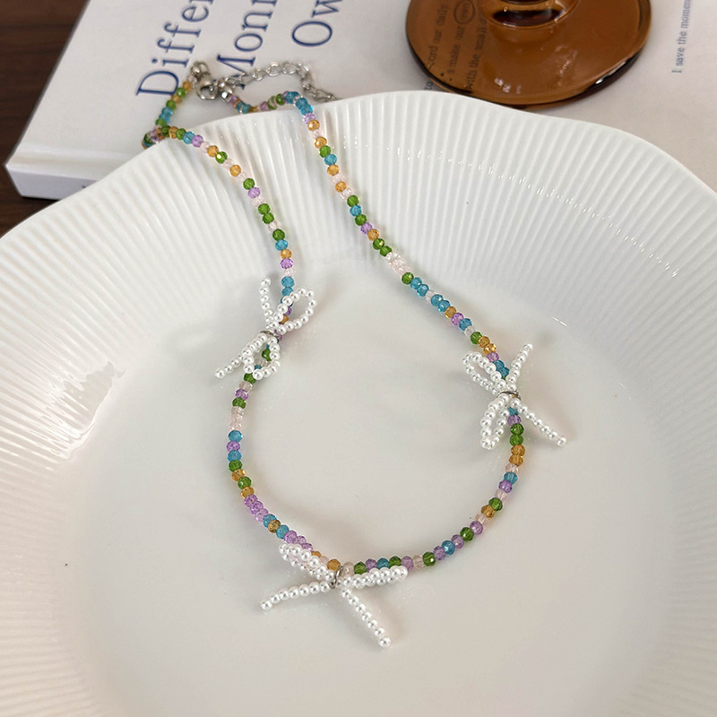 Pastel İnci Fiyonk Kolye Bileklik Seti