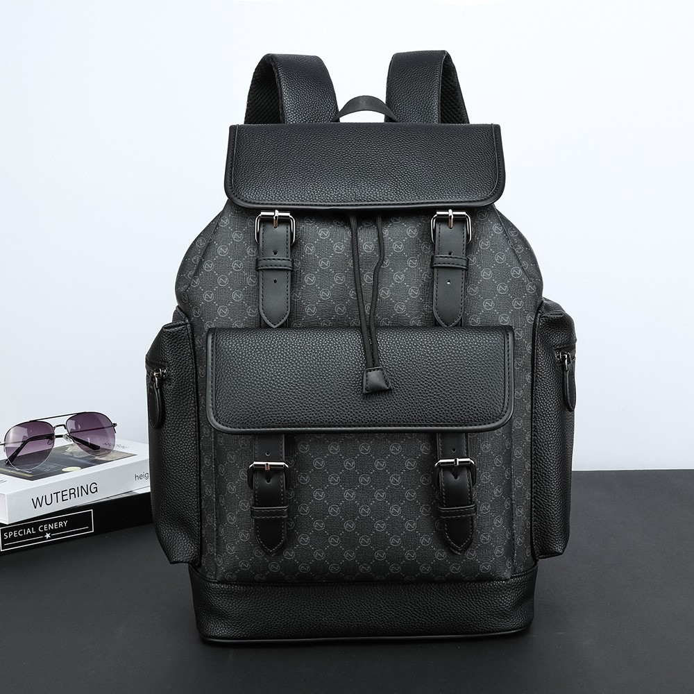 체크 무늬 드로우스트링 플랩 백팩