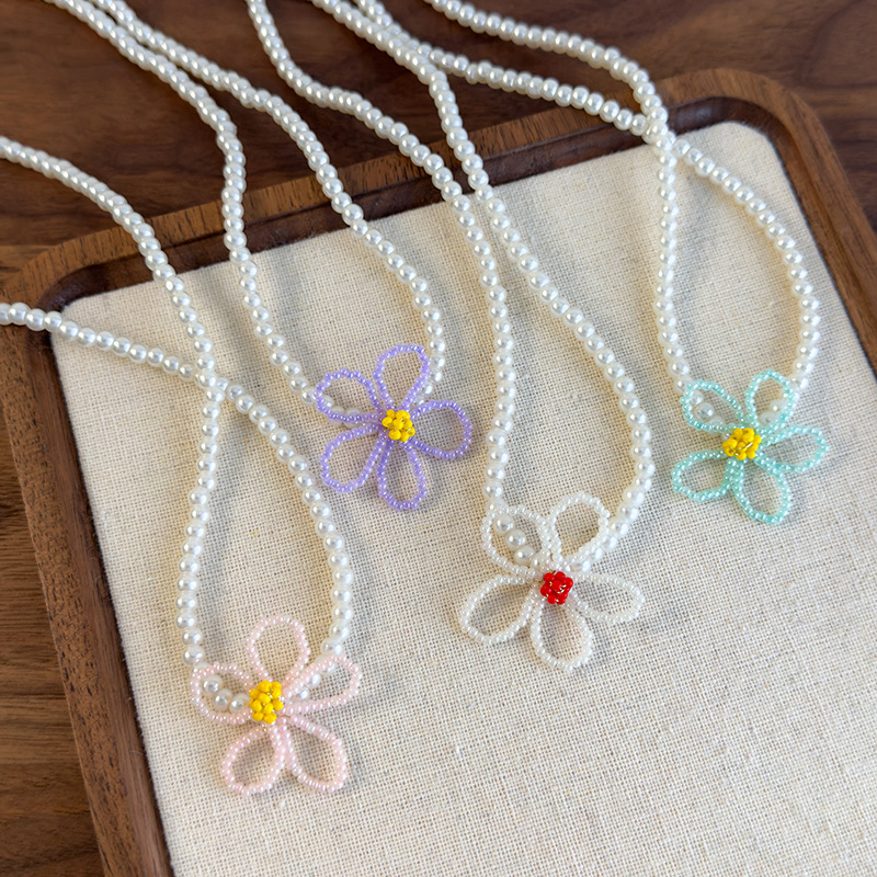 플로럴 비즈 펄 목걸이