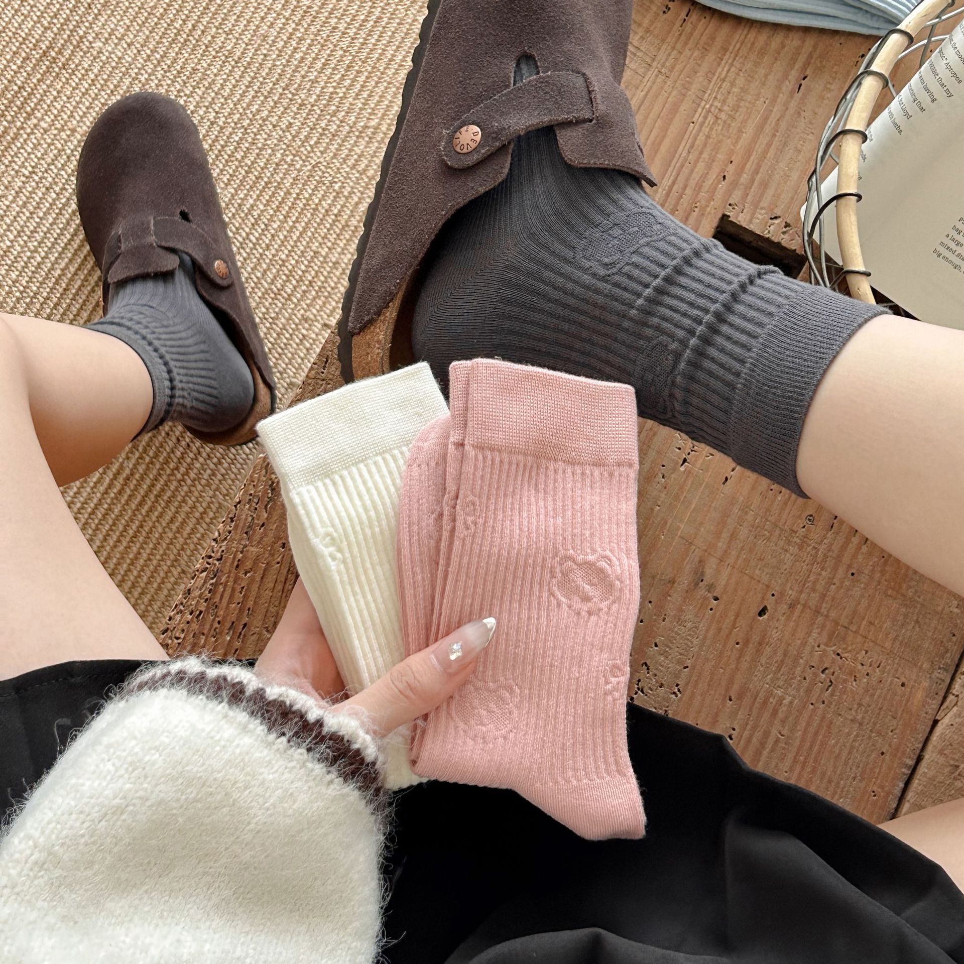 Meias de algodão até a panturrilha com padrão diamante