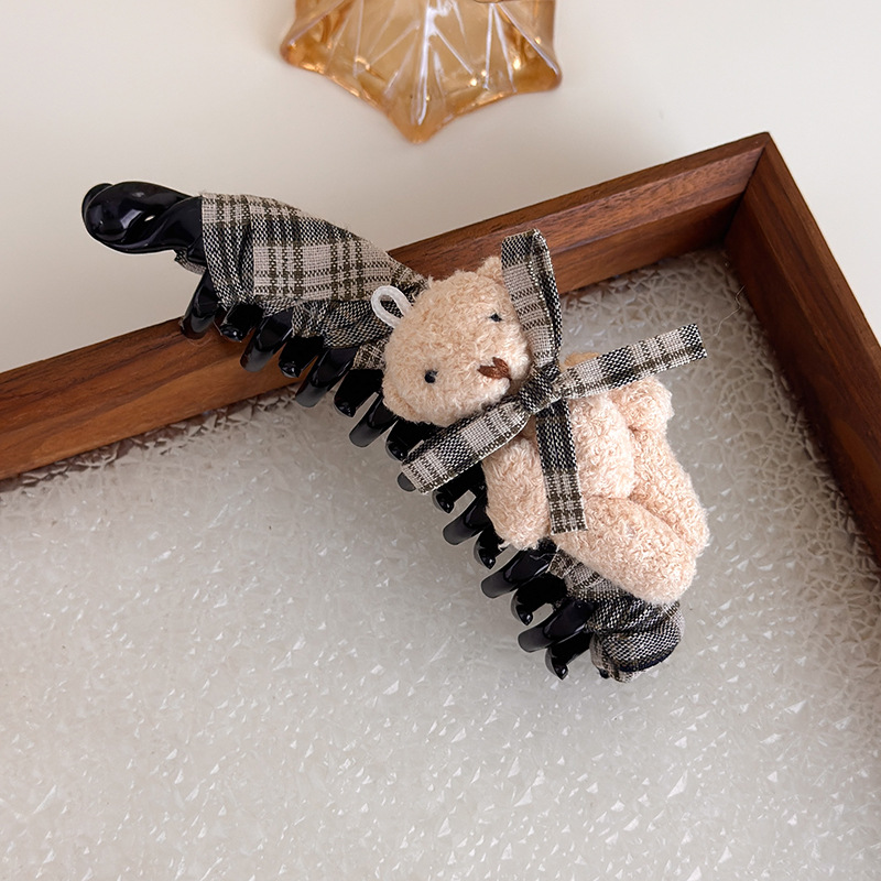 Fundă Tartan și Ursuleț Banana Agrafă de Păr