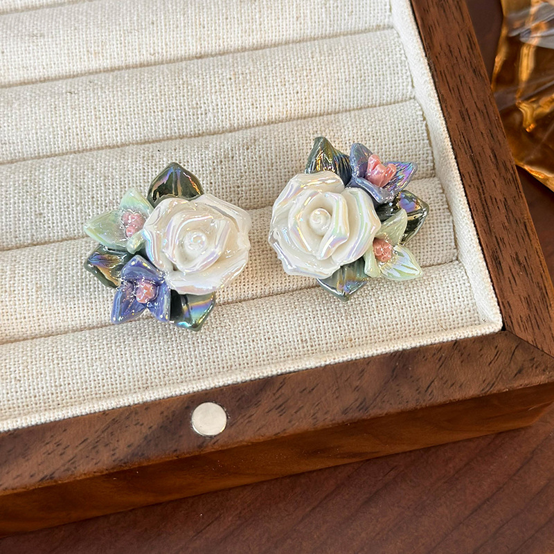 프렌치 빈티지 세라믹 플라워 이어링