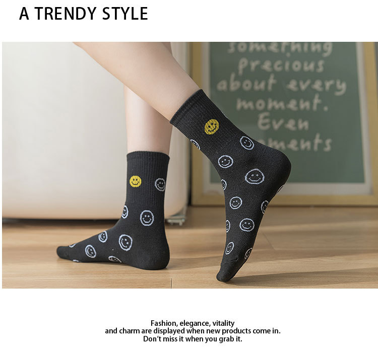 Meias Meia-Canela de Algodão com Carinhas Sorridentes