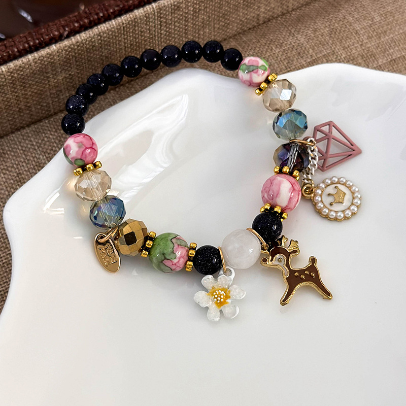 Богемный Браслет с Цветами, Оленем, Жемчугом и Кристаллами