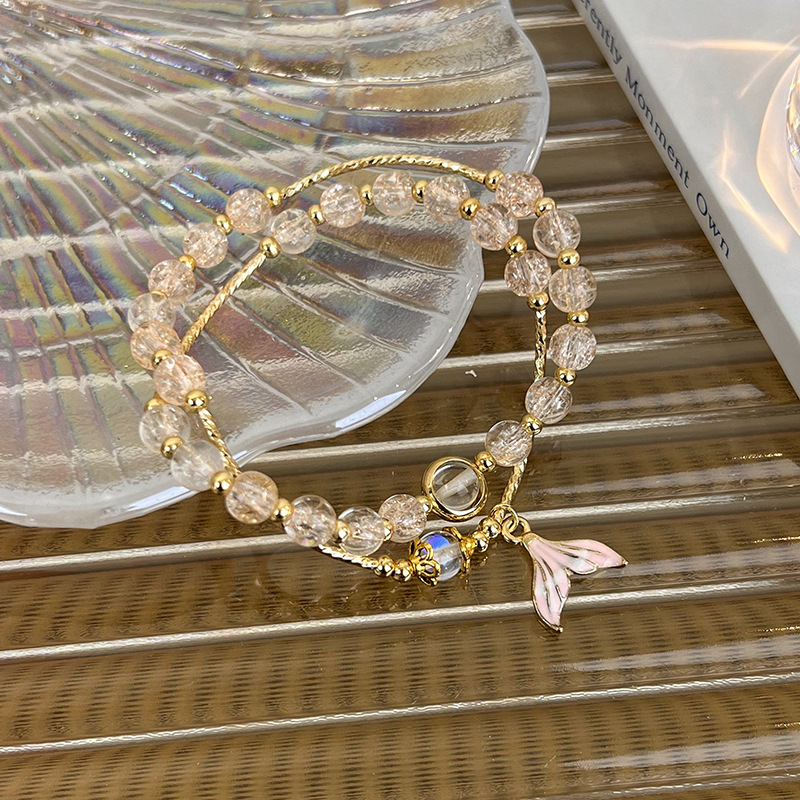 Pulsera de Cuentas Doble Capa con Colgante de Cola de Sirena