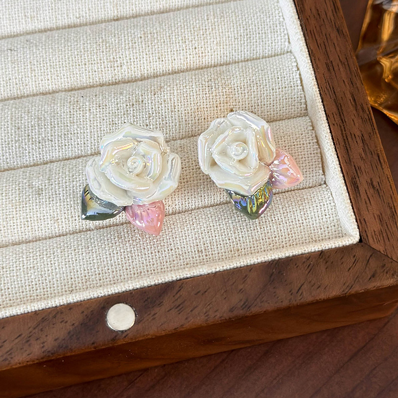 프렌치 빈티지 세라믹 플라워 이어링