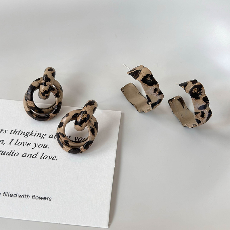 Cercei Dublu cu Print de Leopard