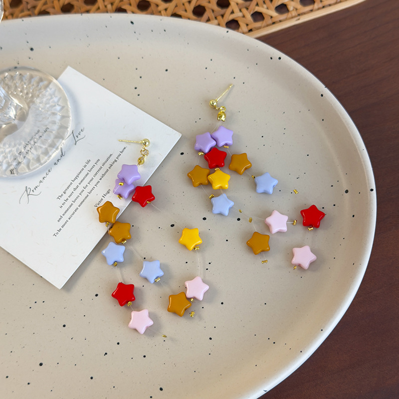 Orecchini Pendenti con Nappe Stelle Colorate