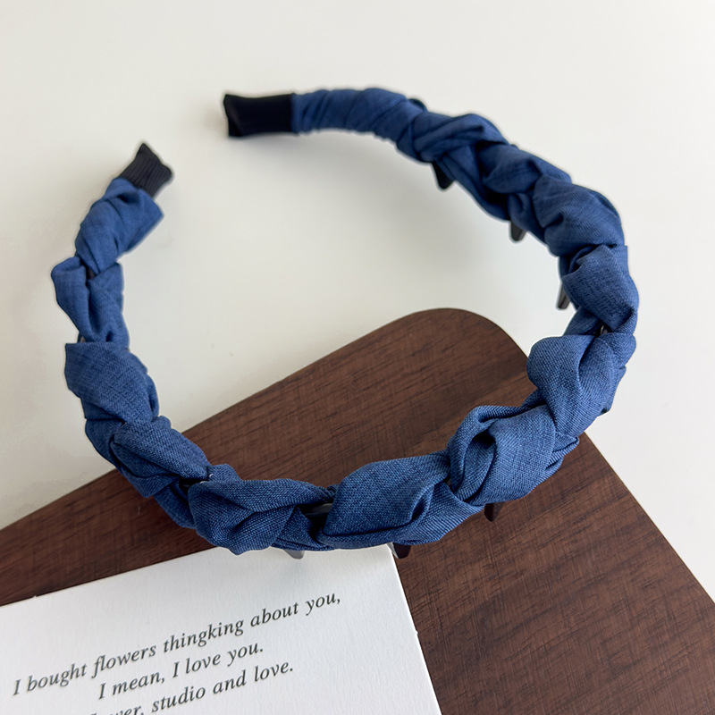 Banda de Păr Denim Albastră cu Model Undă și Dinți, Coroană Înaltă