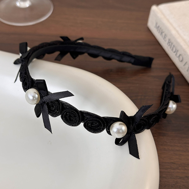 Тонкая повязка для волос в стиле балет с цветочным бантом из жемчуга