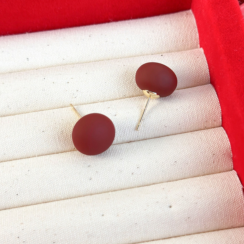 레드 매트 기하학 진주 귀걸이 스터드