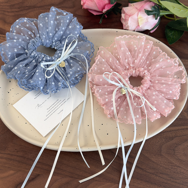 Scrunchy Πριγκίπισσας με Δαντέλα και Φιόγκκο Polka Dot