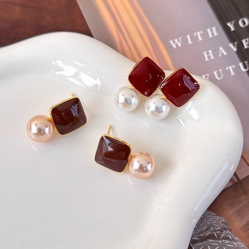 스퀘어 펄 드롭 귀걸이