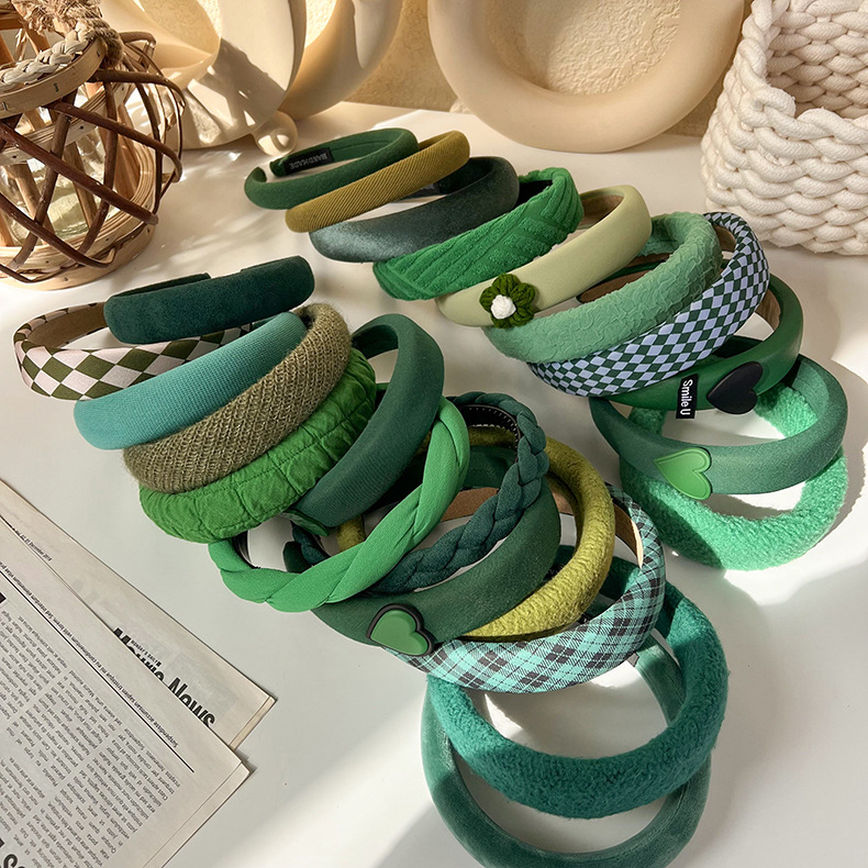 Băng Đô Rộng Dệt Màu Xanh Cổ Điển có Nơ