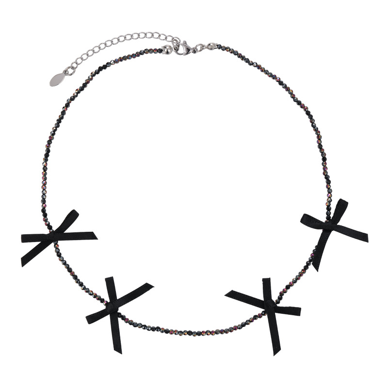 Black Bow Crystal Necklace