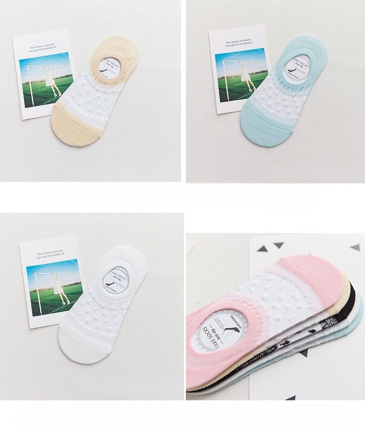 ถุงเท้าไม่โผล่ลายเมชผ้าลายลูกไม้