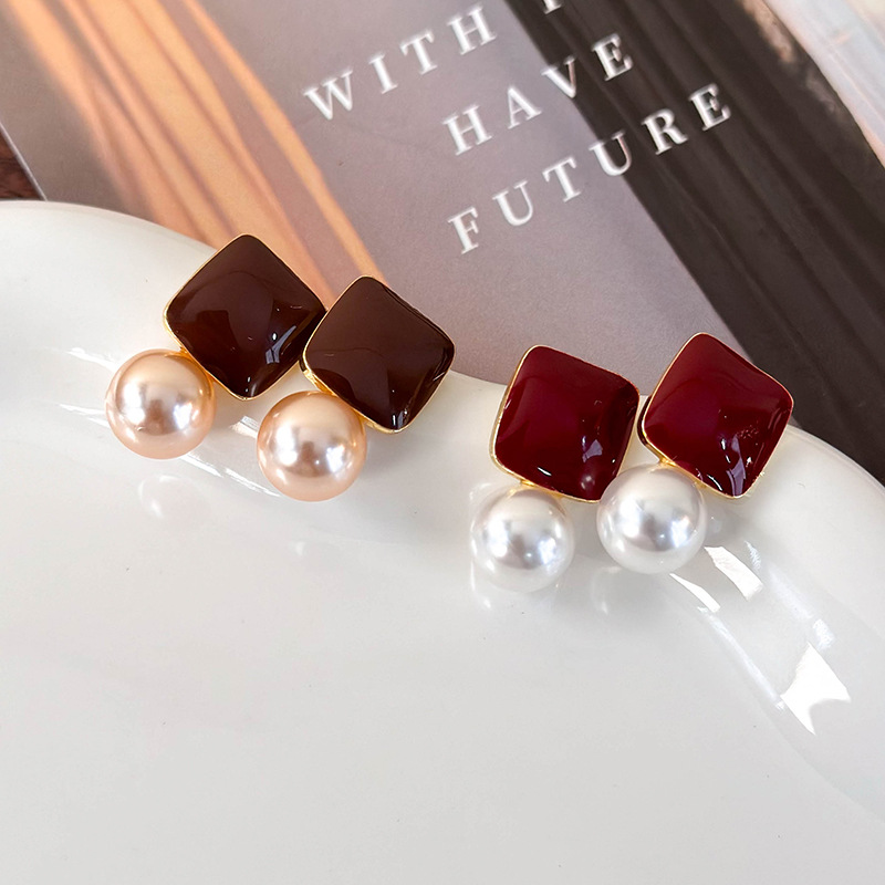 스퀘어 펄 드롭 귀걸이