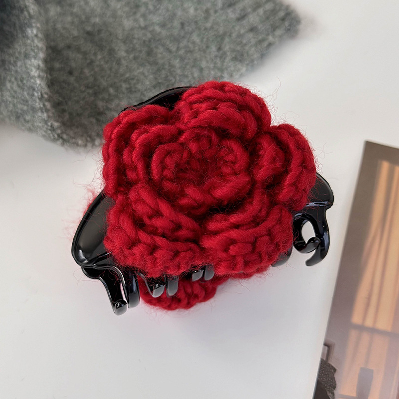 Set Ac de Păr și Bandă Elastică cu Trandafir Roșu Tricotat