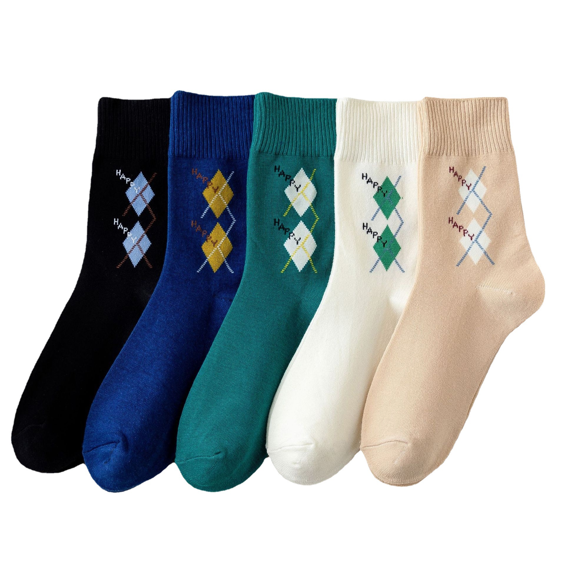 Meias de Algodão com Padrão Diamante