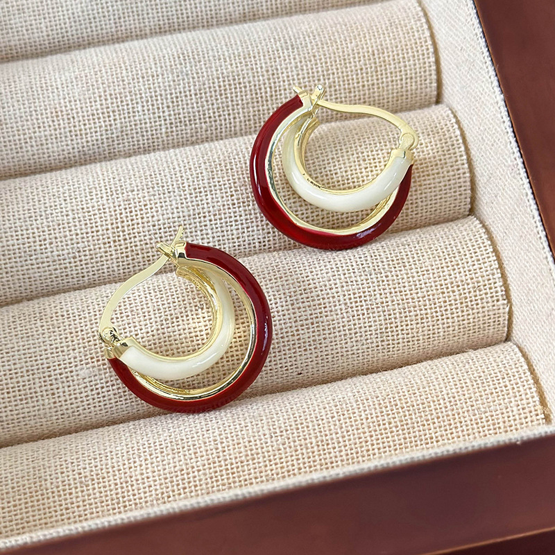 Бордовые геометрические винтажные серьги