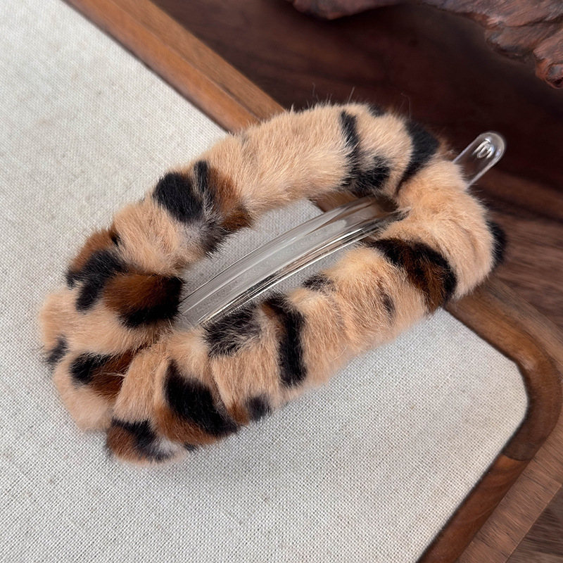 Sztuczne Futro Skręt Wsuwka do Włosów z Drukiem Lamparta