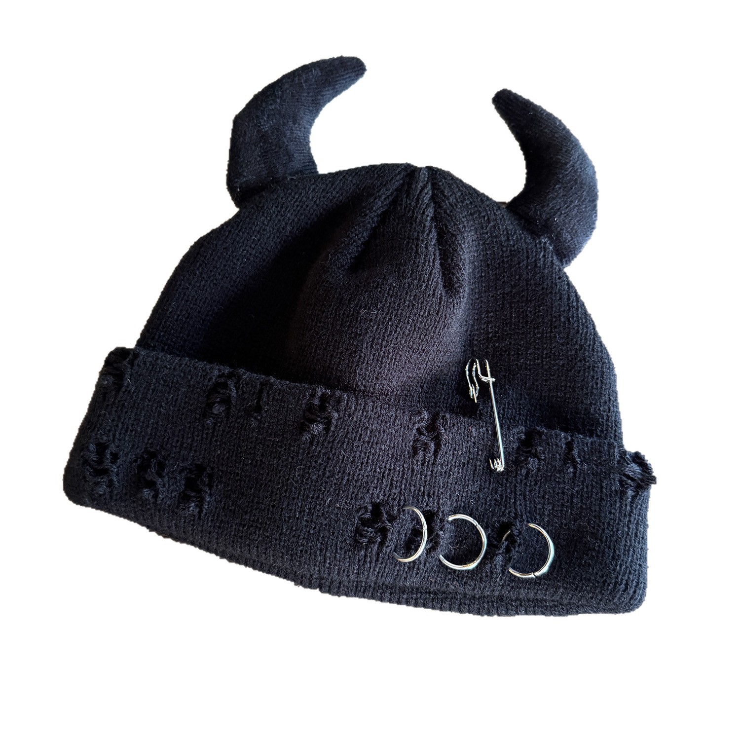 Gorro de Malha Rasgado com Chifres