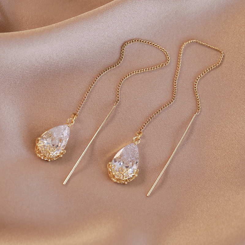 Білі Цирконові Сережки-Краплі з Китицями