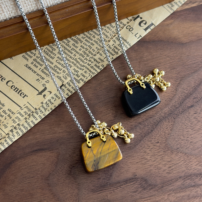 Κολιέ με Κρεμαστό Σταφύλι από Τίγρης Μάτι και Οψιδιανό