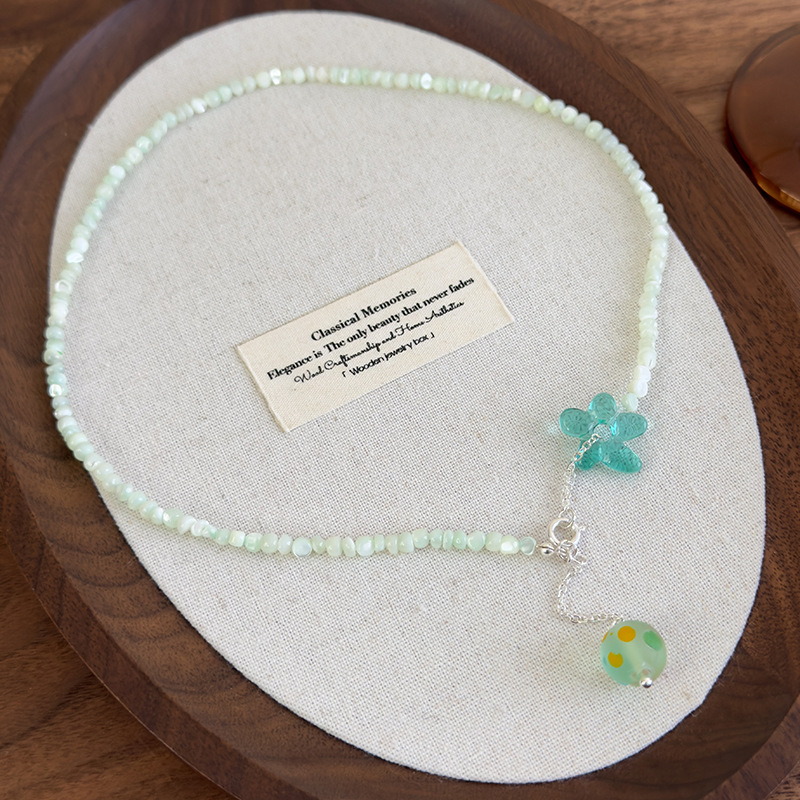 Зелений Квітковий Намисто з Бісером Котяче Око