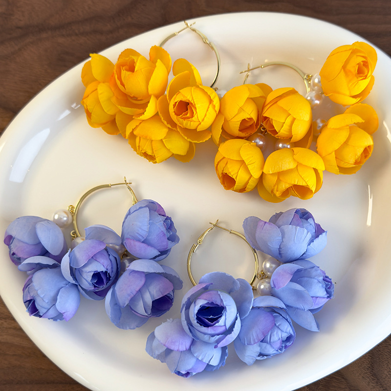 Серьги-кисточки с жемчугом Цветочные