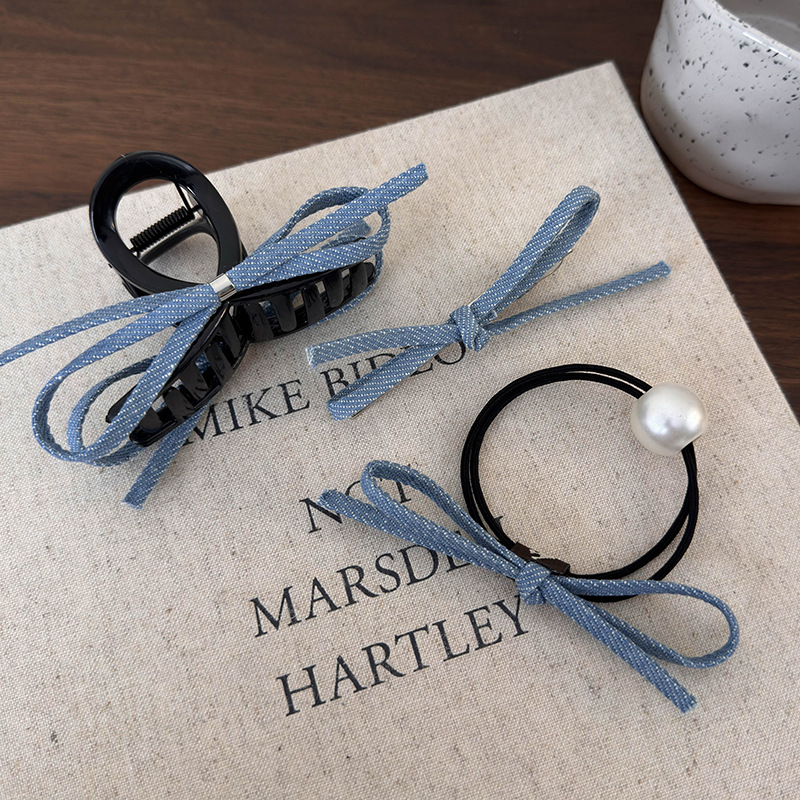 Заколки для волос с бантом из голубого денима