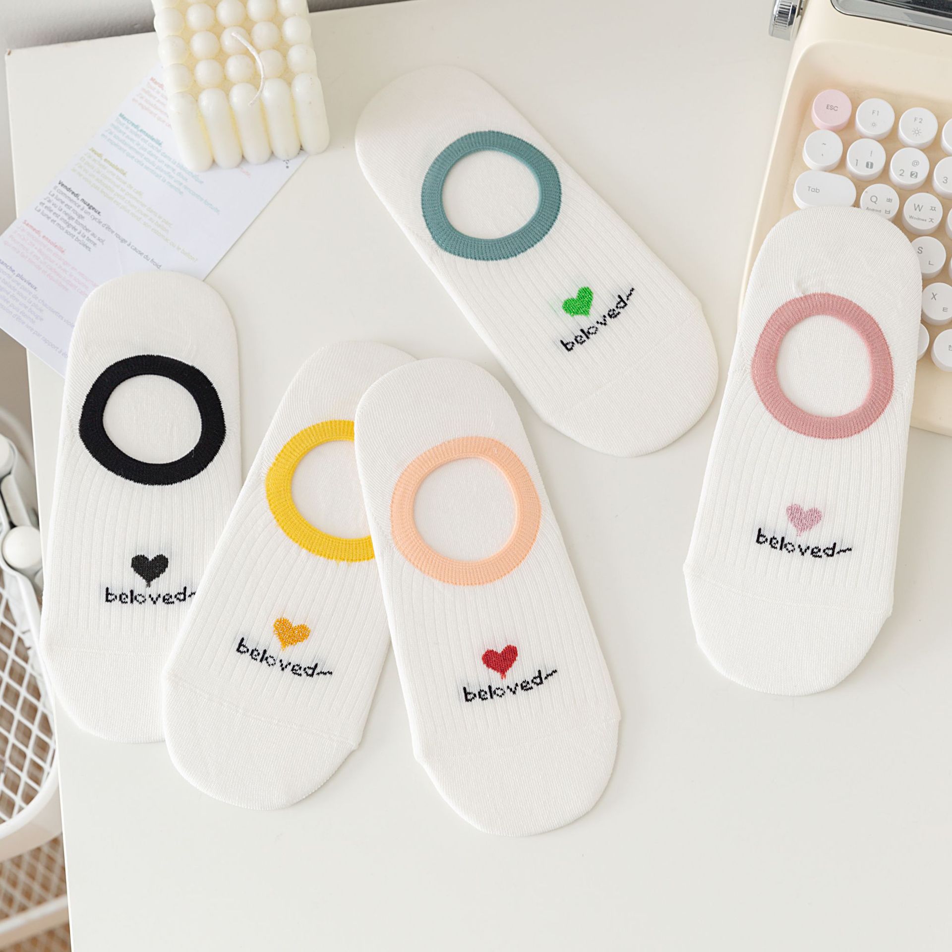 Șosete seamless no-show cu model inimă