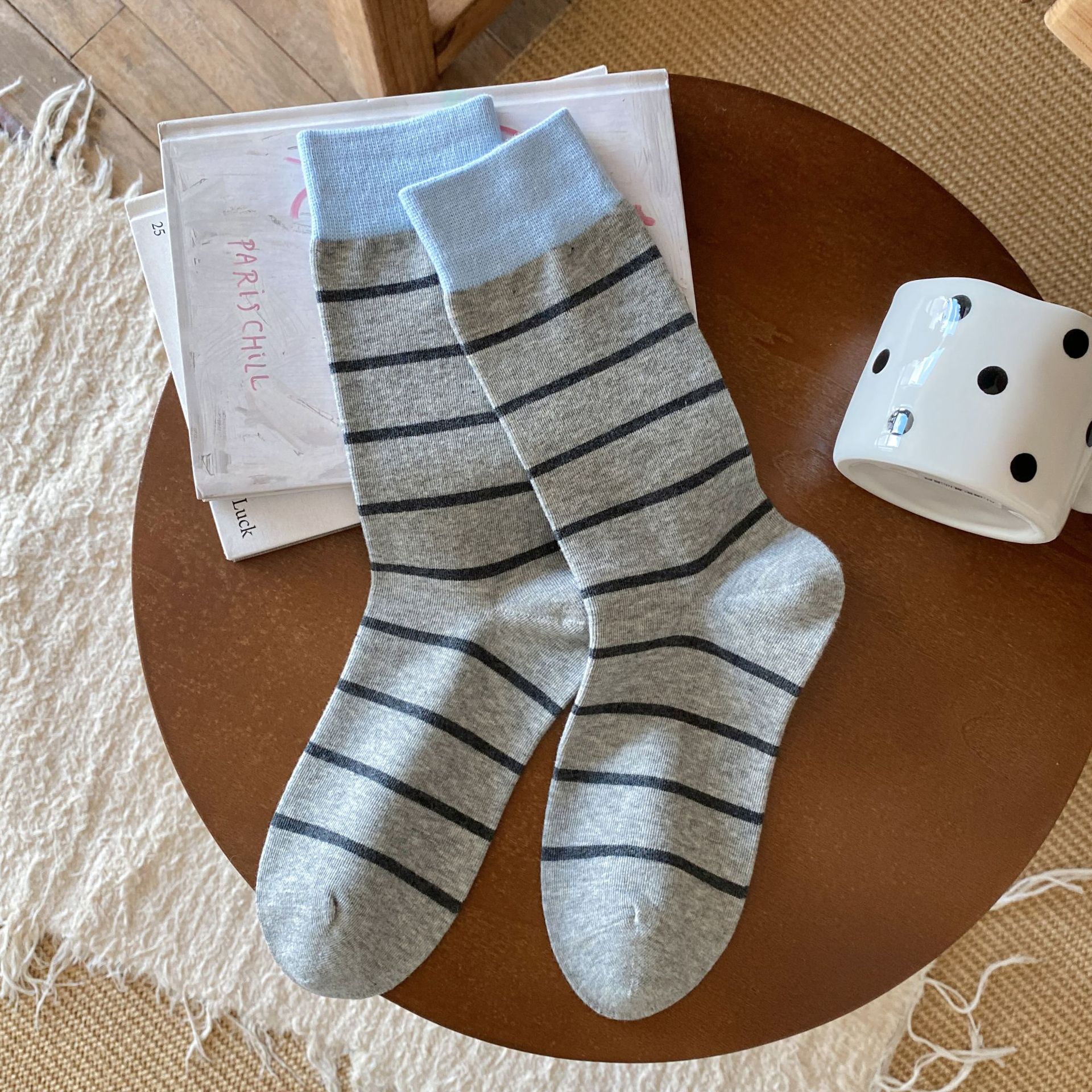 Meias Mid-Calf com Bloco de Cor Listradas para Mulher