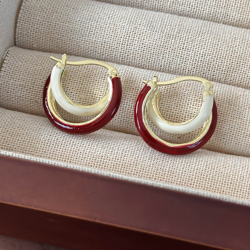 Бордовые геометрические винтажные серьги