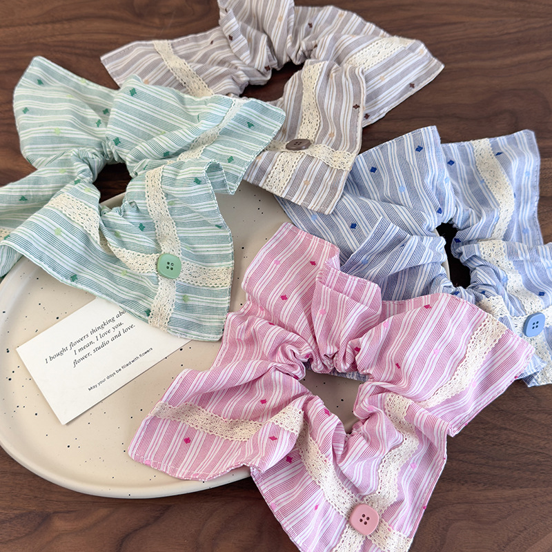 Färgglada Randiga Spetsstoff Hårband och Hårsnoddar