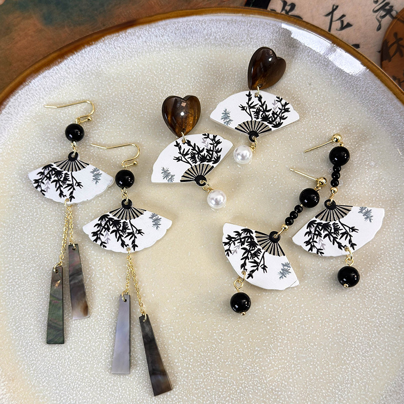 أقراط فنتج مروحة صينية صدفة شرابات