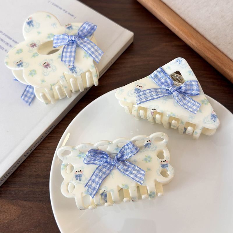 Зажим для волос из ацетата с цветочным мишкой