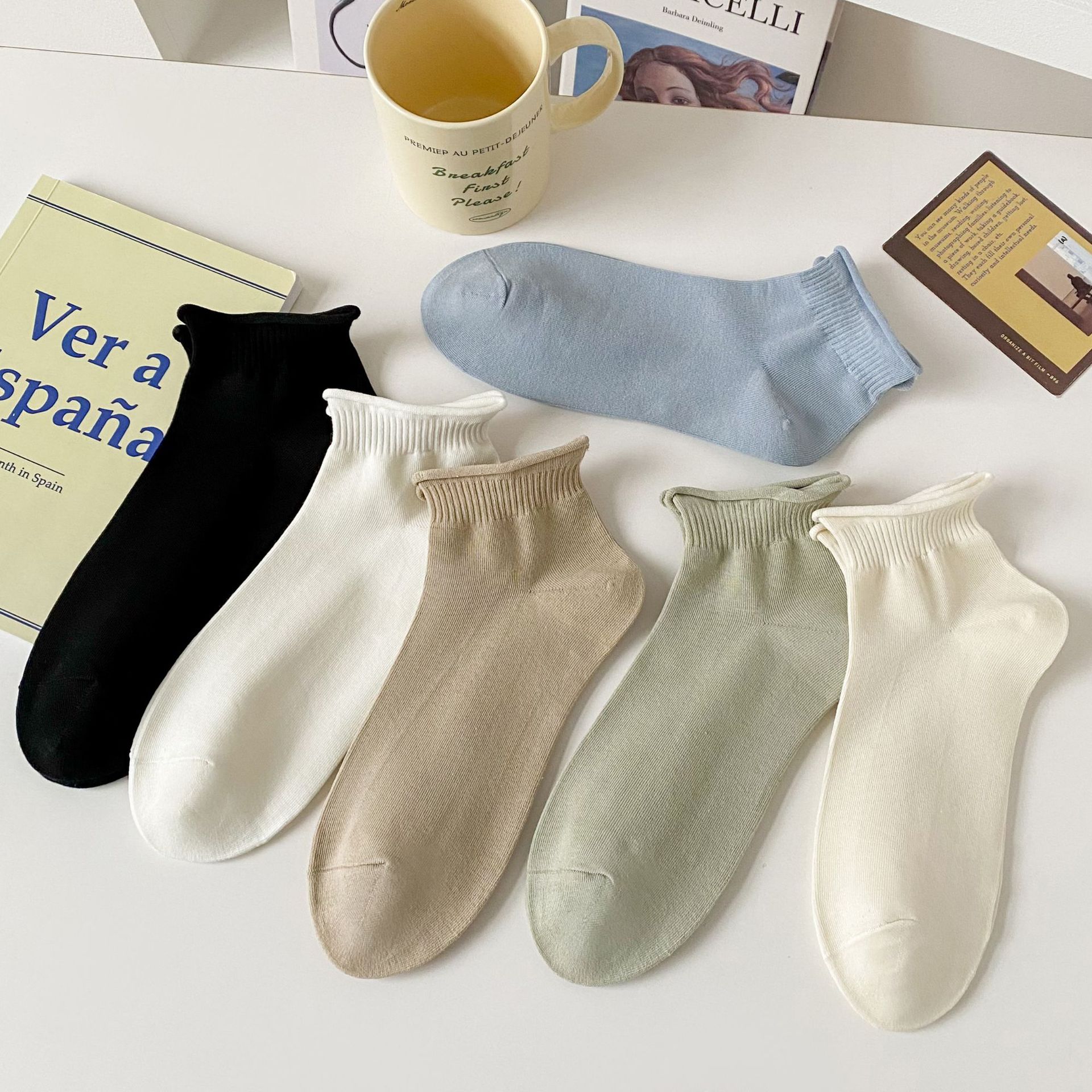 レディース通気性コットンノーショーソックス