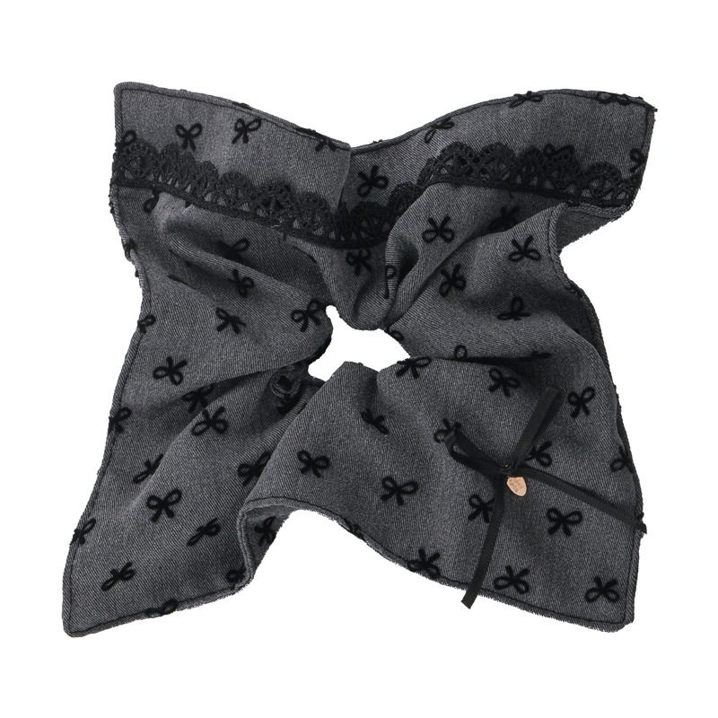 Szara Kokardkowa Opaska z Koronkową Krawędzią