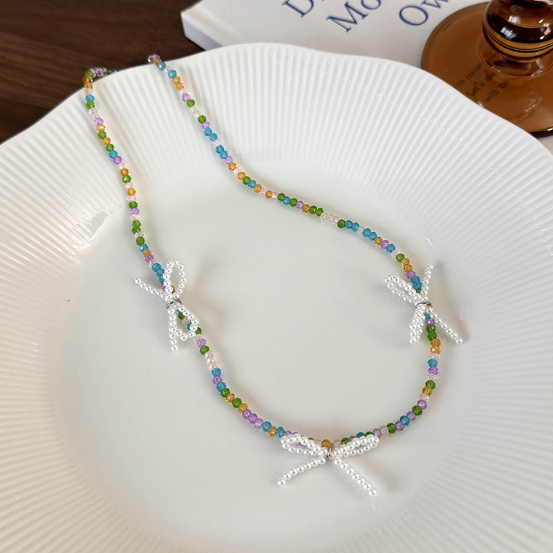 Pastel İnci Fiyonk Kolye Bileklik Seti